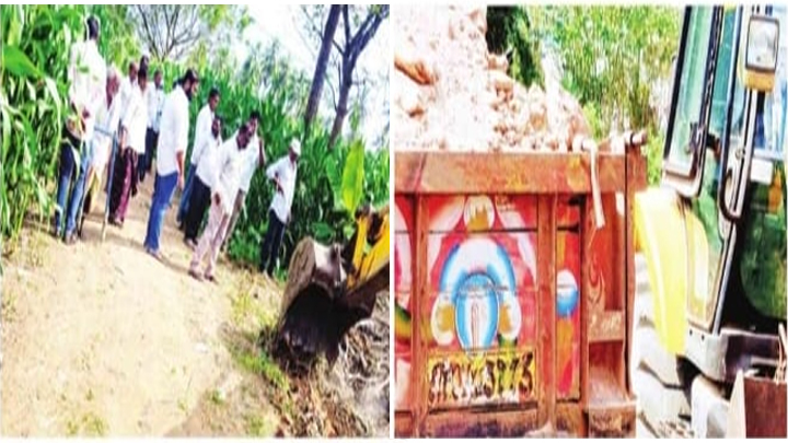 టీడీపీ నేత దౌర్జన్యం.. రైతు పంట ధ్వంసం చేసి రోడ్డు నిర్మాణం