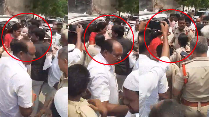 మాజీ మహిళా మంత్రిపై సీఐ దౌర్జన్యం.. వీడియో వైరల్