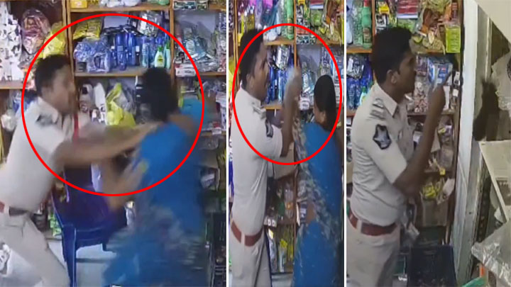 కిరాణా షాపులో ఎస్ఐ వీరంగం.. మహిళను నెట్టేసి మరీ..