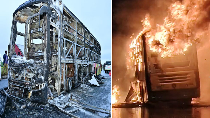 కర్నూలులో ఘోర ప్రమాదం.. బస్సు దగ్ధం, 20 మందికి పైగా మృతి