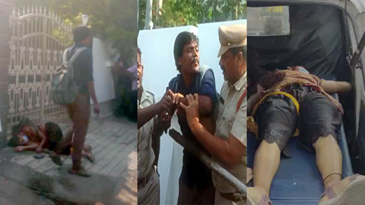 విజయవాడలో దారుణం.. నడిరోడ్డులో భార్యపై క‌త్తితో దాడి