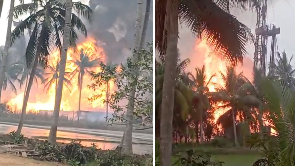 కోన‌సీమ‌లో గ్యాస్ లీక్.. 100 అడుగుల ఎత్తు ఎగ‌సిప‌డుతున్న మంట‌లు (Video)