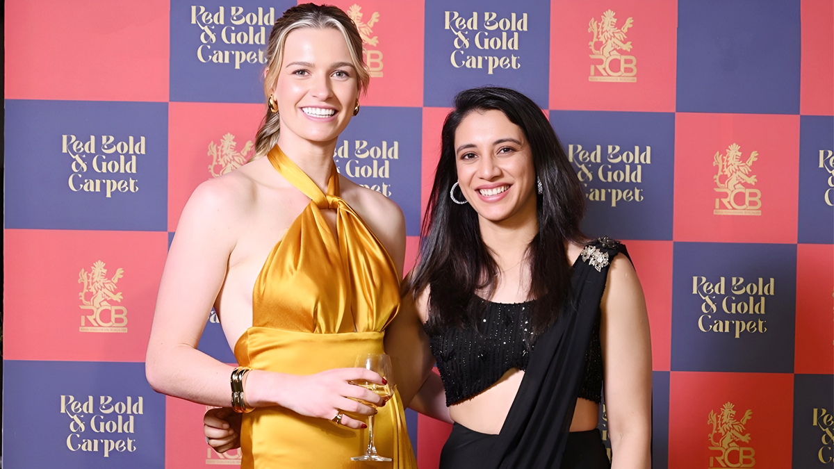 బ్లాక్ చీరలో స్మృతి మంధానా, గోల్డ్ గౌన్లో లారెన్ బెల్!