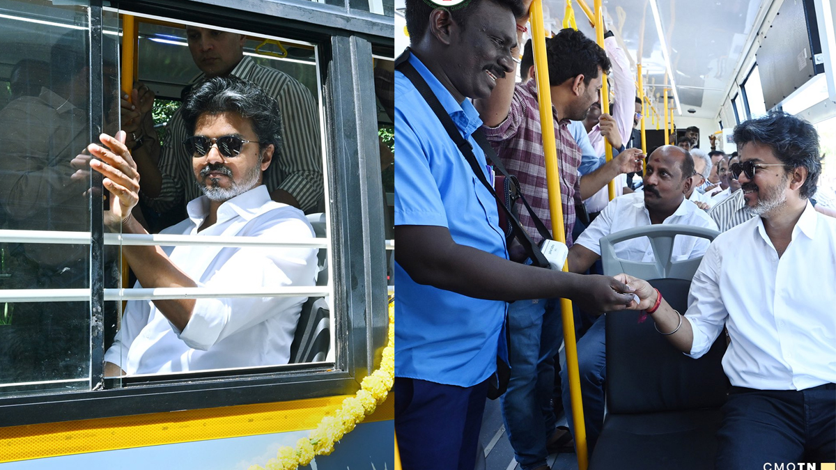 బస్సెక్కిన సీఎం విజయ్.. డ్రైవర్, కండక్టర్‌తో ముచ్చట్లు వైరల్!