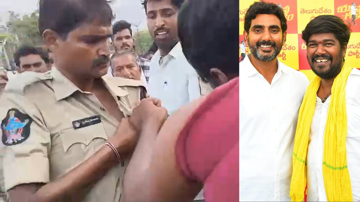 కానిస్టేబుల్ చొక్కా పట్టుకుని టీడీపీ కార్యకర్త.. హోంమంత్రి మౌనం