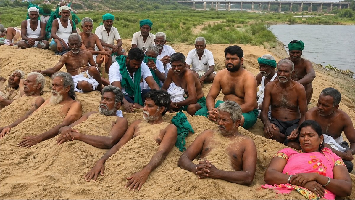 కావేరీ జలాల కోసం తమిళనాడు రైతుల వినూత్న నిరసన..