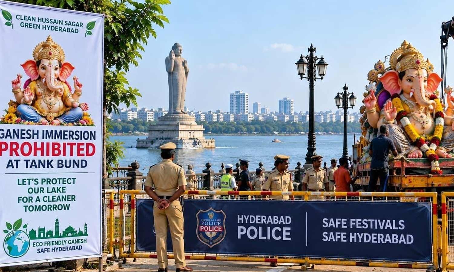 గణేశ్ నిమజ్జనంపై ట్యాంక్బండ్ వద్ద ఉద్రిక్తత.. అనుమతి ఇవ్వాలని డిమాండ్