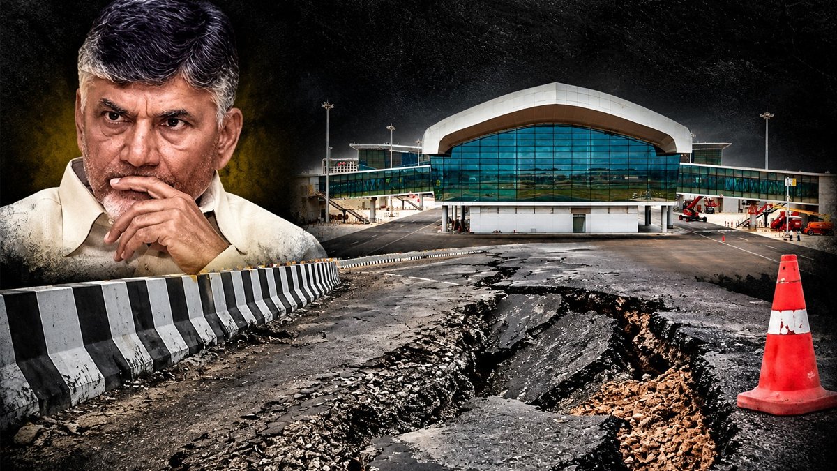 భోగాపురంలో కుంగిన రోడ్లు.. బాబు పబ్లిసిటీపై సెటైర్లు
